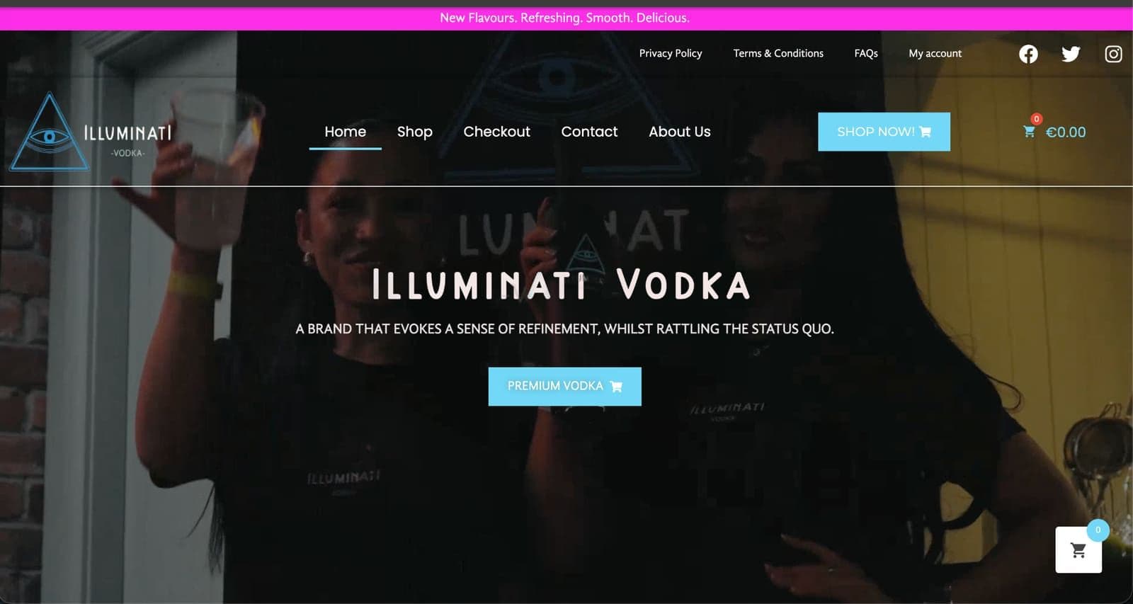Illuminati Vodka homepage — a premium vodka e-commerce store built on WordPress and WooCommerce
